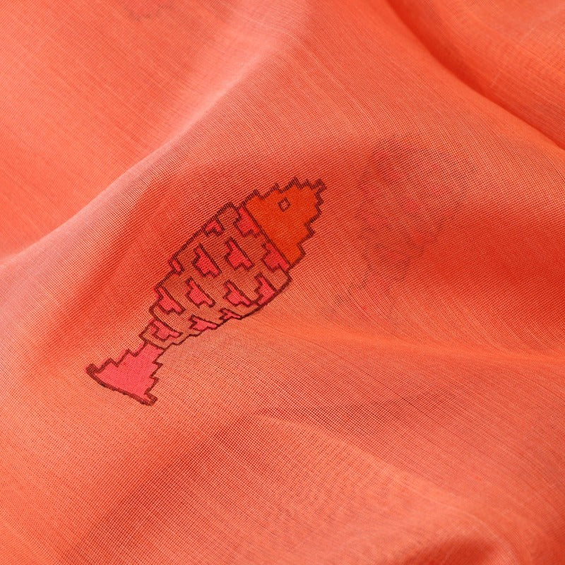 Handwoven Papaya Orange Silk Cotton Chanderi Sari - WIIAPRI CPSR0004  - Design View