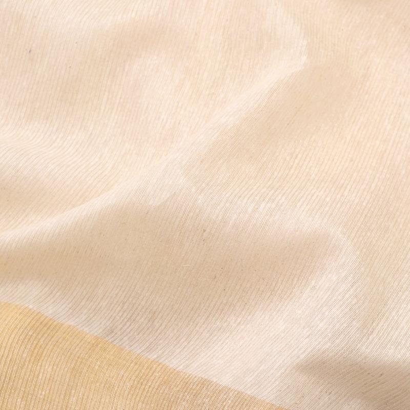 Handwoven Off-White Muga Tussar Silk Sari With Butta Pallu-WIIGS042-Fabric View