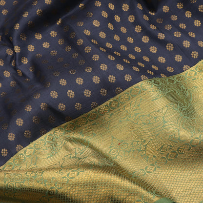 Handwoven Navy Blue Kanjivaram Silk Sari - WIIARIDNAM075 - Fabric View