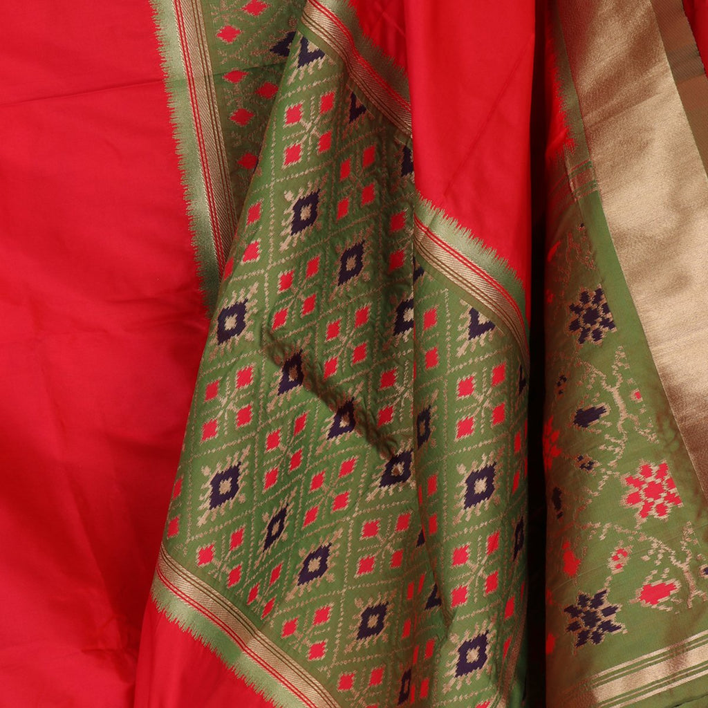 Handwoven Crimson Red Rajkot Single Ikat Dupatta  - WIISHNIKARIDNAM0091 - Cover View