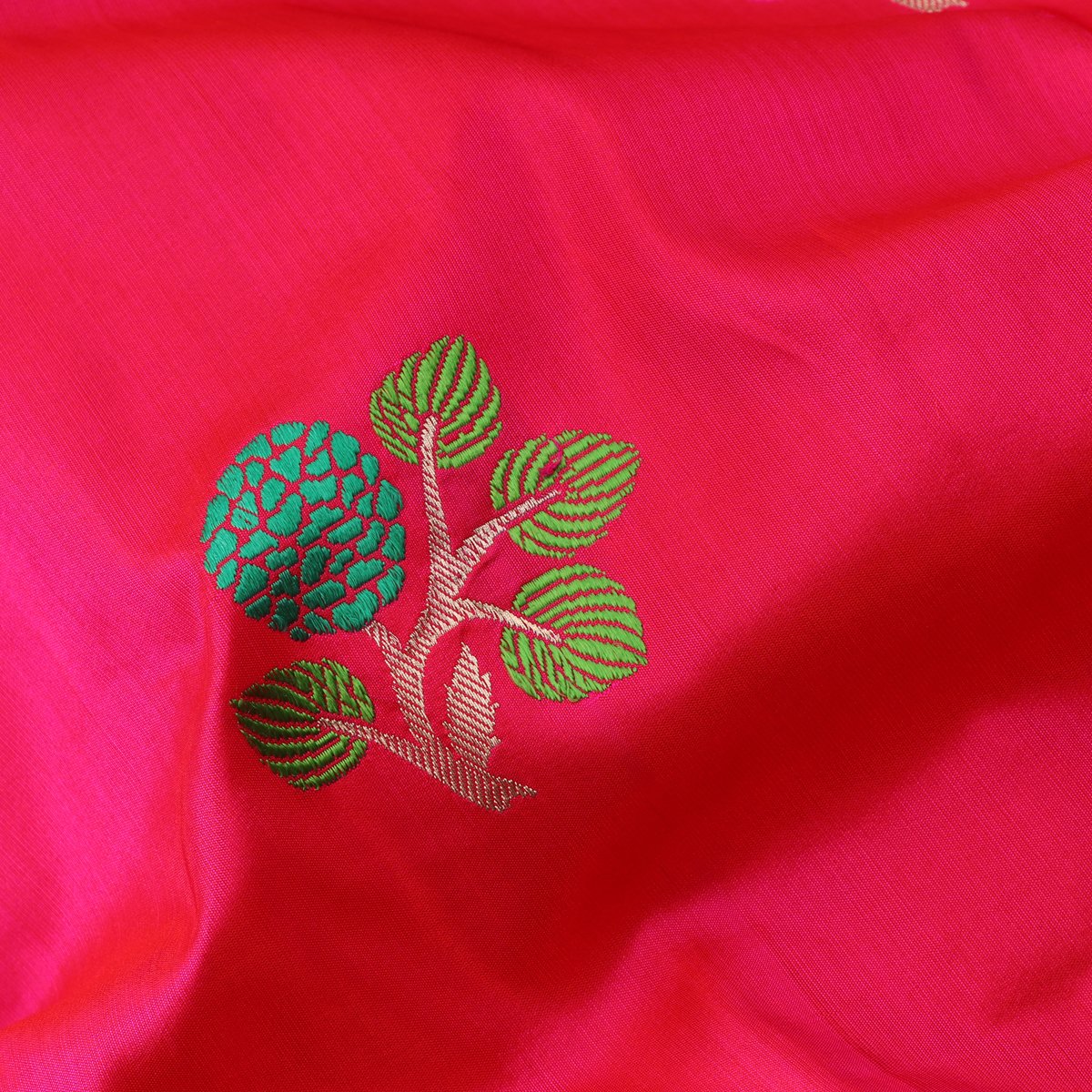 Handwoven Rani Pink Banarasi Silk Sari - WIIBT005 - Fabric View
