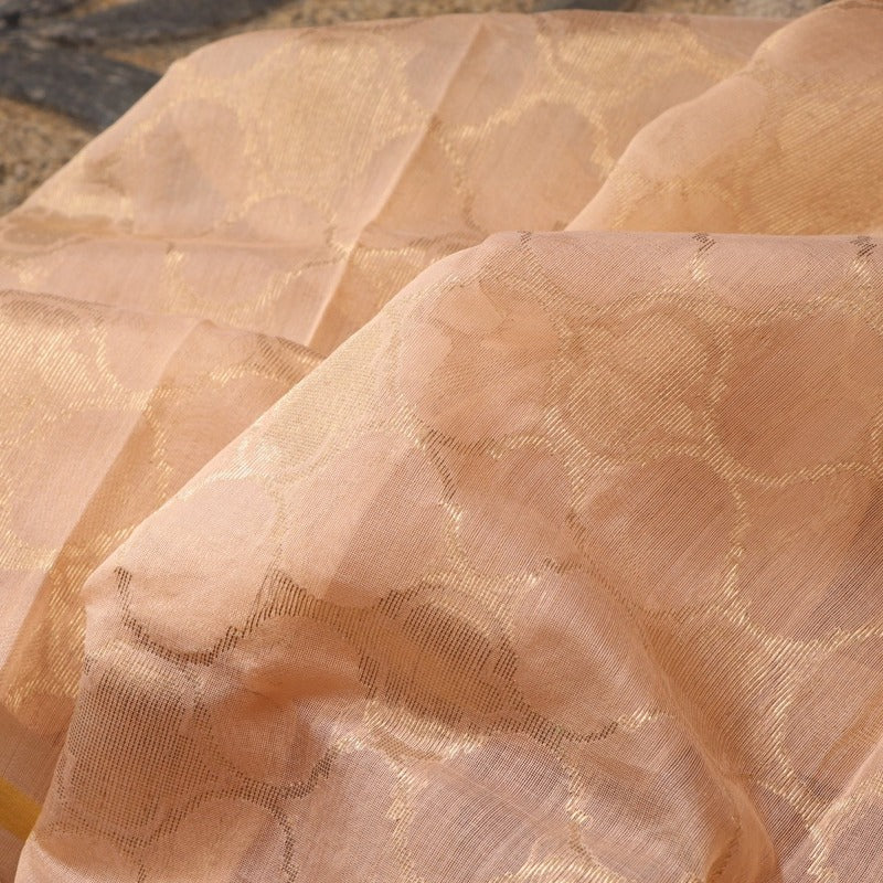 Handwoven Peach Silk Cotton Chanderi Dupatta - WIIAPRI CFJD 001 - Fabric View