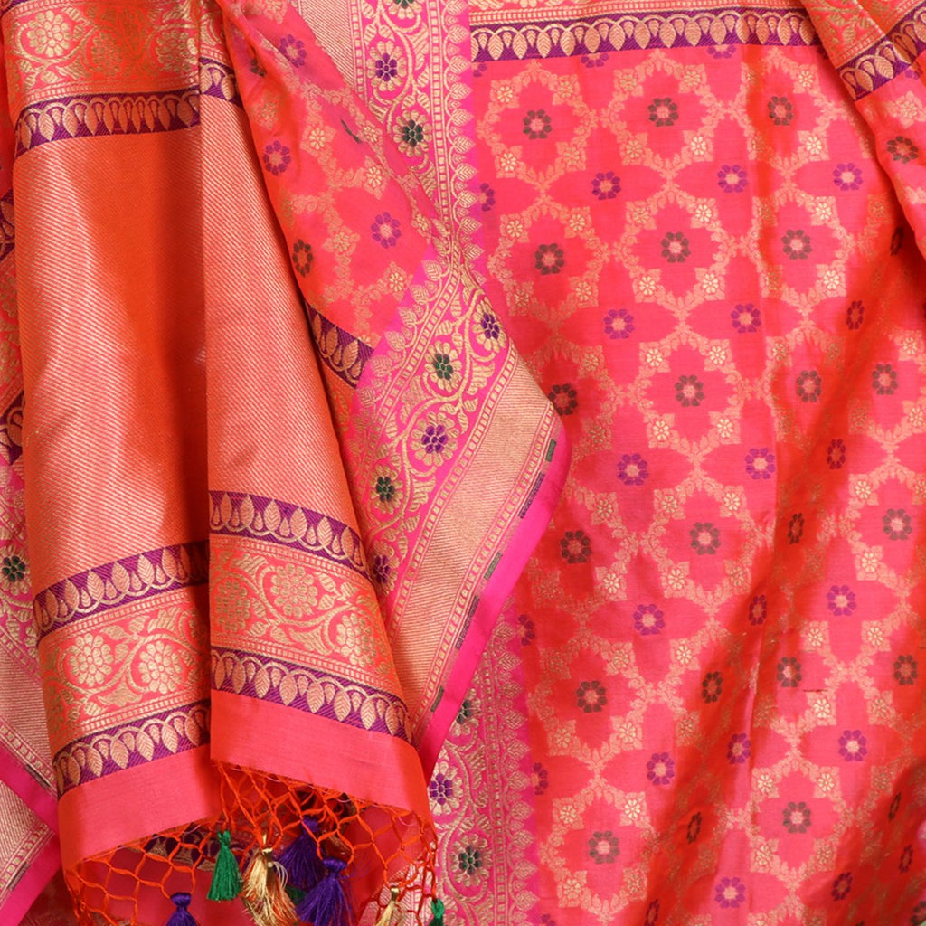 Handwoven Baby Pink Banarasi Katan Silk Dupatta - WIIRJ11217107 - Full View