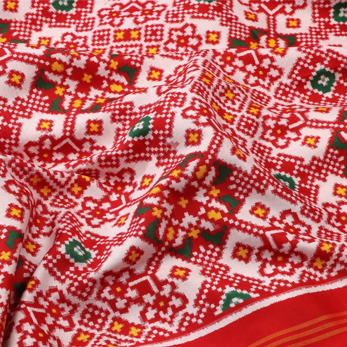 Handwoven Chilli Red Navaratna Patan Patola Ikat Sari - WIITNKP003 - Fabric View 2
