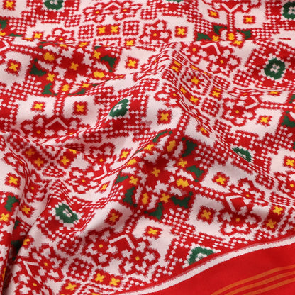 Handwoven Chilli Red Navaratna Patan Patola Ikat Sari - WIITNKP003 - Fabric View 2