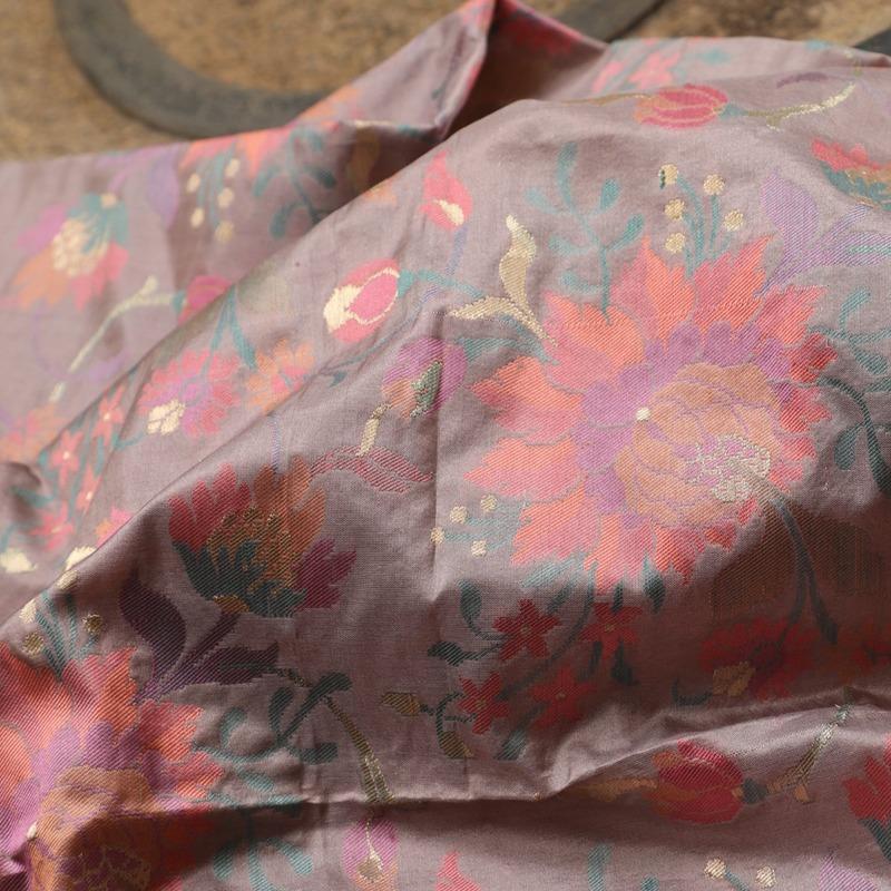 Lavender Floral Jaal Banarasi Dupatta - WeaveinIndia