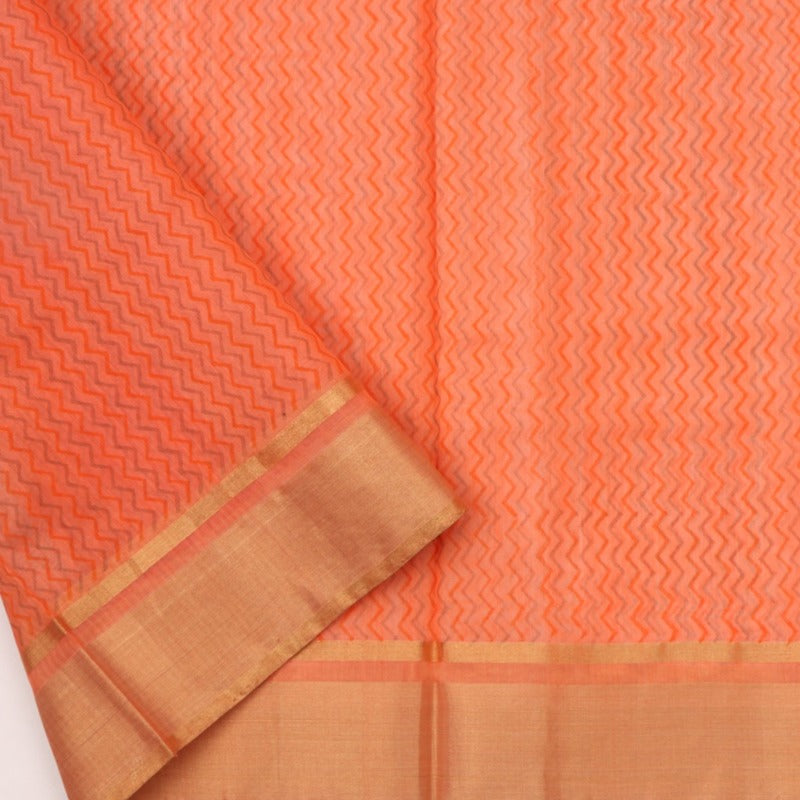 Handwoven Papaya Orange Silk Cotton Chanderi Sari - WIIAPRI CPSR0004  - Blouse View