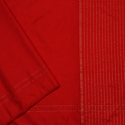 Handwoven Cherry Red Banarasi Cotton Silk Sari - WIIBT0020 - Blouse View