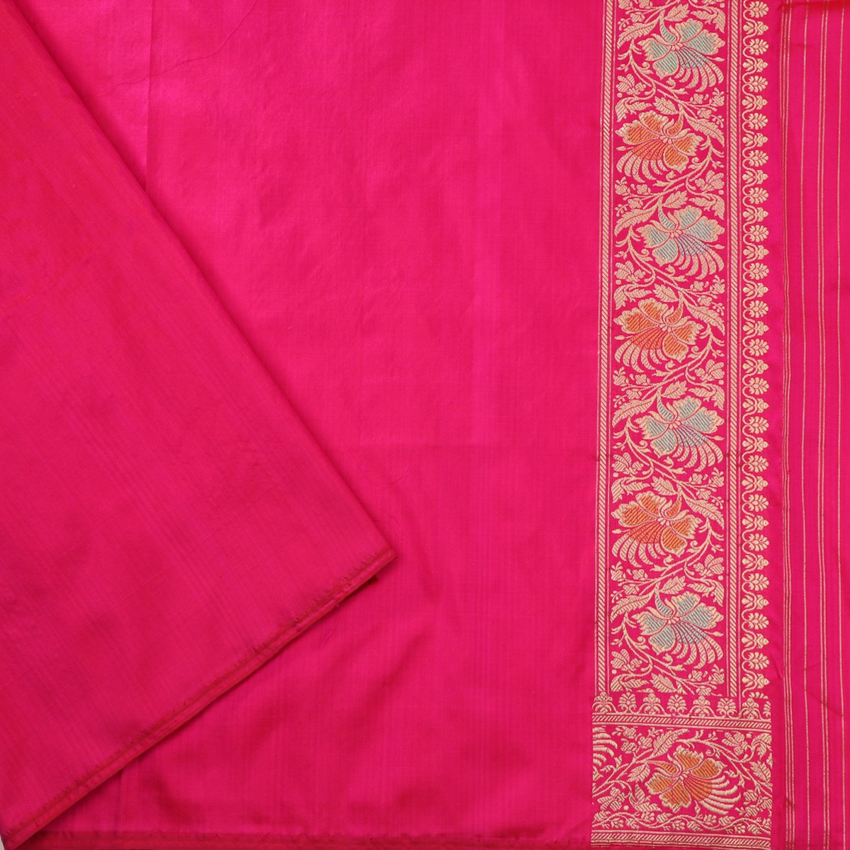 Handwoven Candy Pink Keriya Banarasi Silk Sari - WIIBT0094 - Blouse View