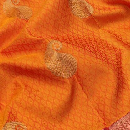 Dual-tone Yellow Kanjivaram Silk Saree - WeaveinIndia