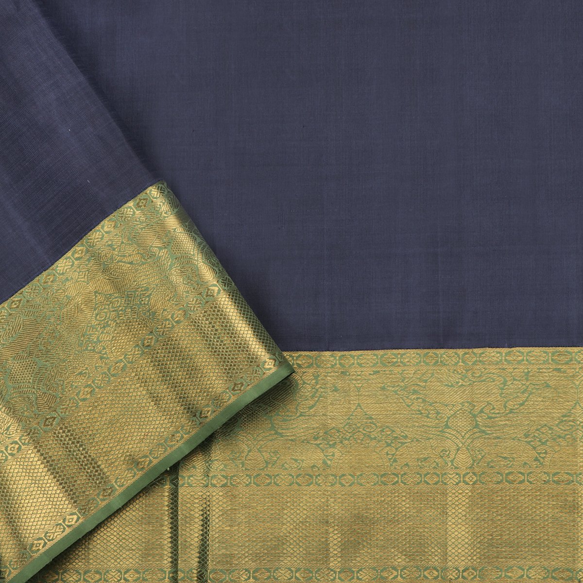 Handwoven Navy Blue Kanjivaram Silk Sari - WIIARIDNAM075 - Blouse View