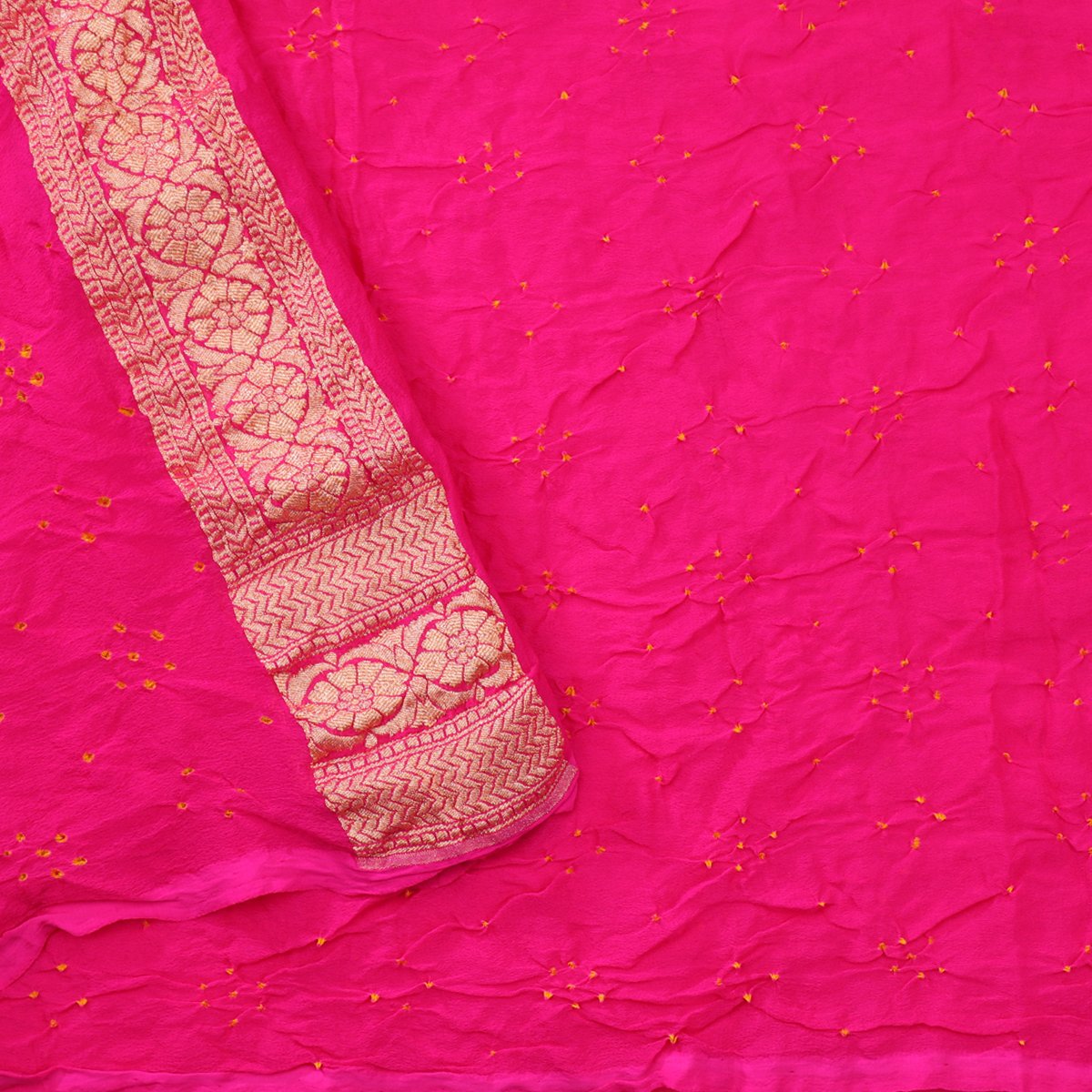 Handwoven Rani Pink and Chilli Red Silk Georgette Banarasi Bandhani Sari - WIIAJB257 116(2) - Blouse View