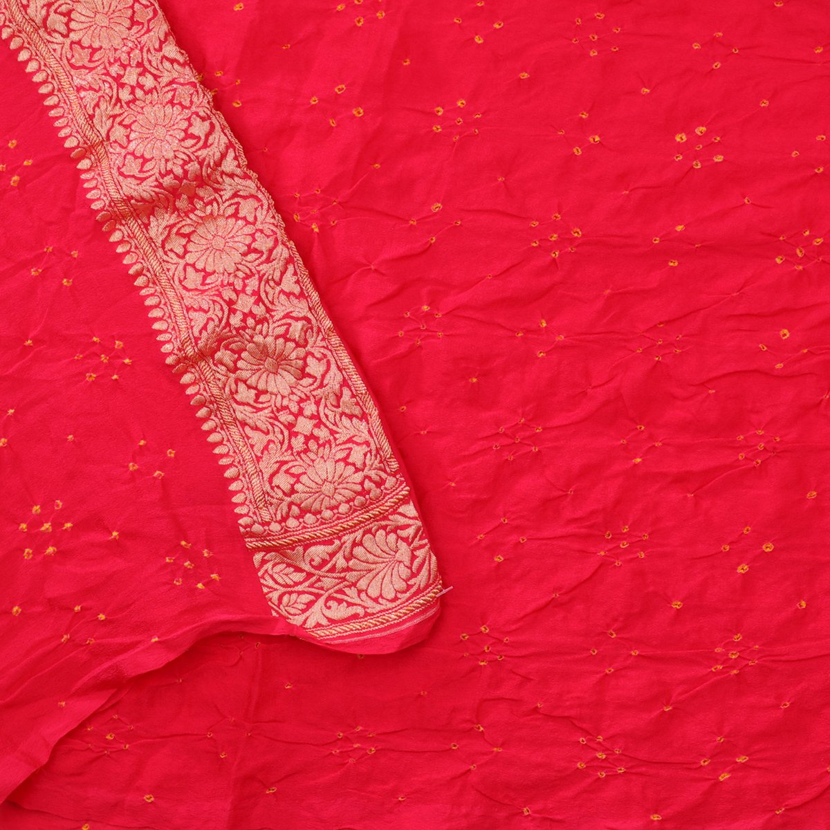 Handwoven Chilli Red Silk Georgette Banarasi Bandhani Sari - WIIAJB257 116(1) - Blouse View