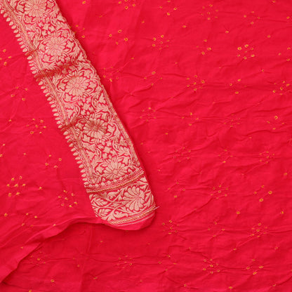 Handwoven Chilli Red Silk Georgette Banarasi Bandhani Sari - WIIAJB257 116(1) - Blouse View