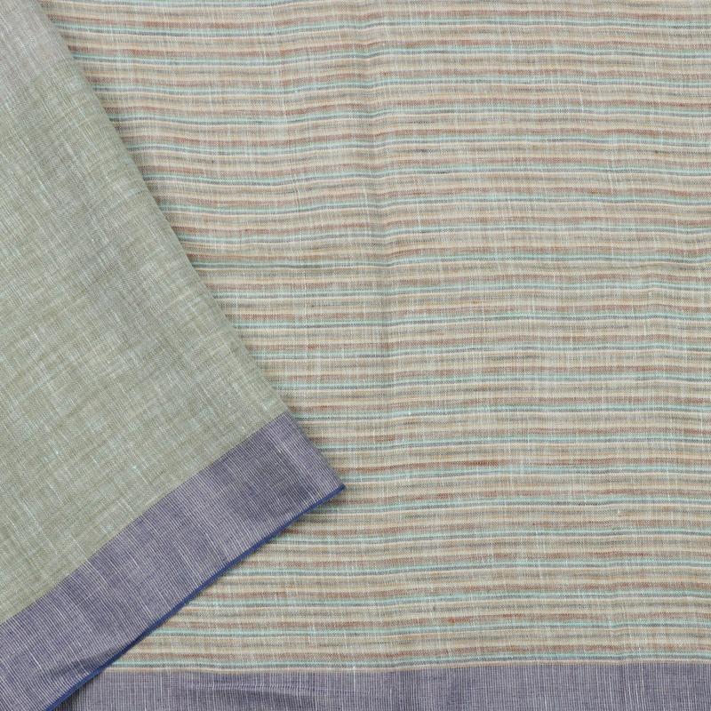 HANDWOVEN SHADES OF BLUE LINEN SARI-WIIGS056- Blouse View