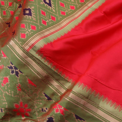 Handwoven Crimson Red Rajkot Single Ikat Dupatta  - WIISHNIKARIDNAM0091 - Fabric View