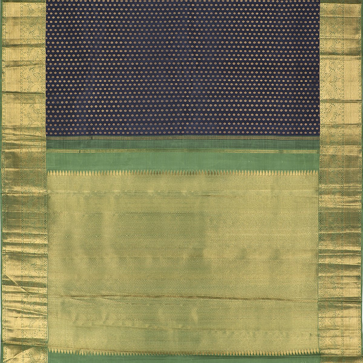 Handwoven Navy Blue Kanjivaram Silk Sari - WIIARIDNAM075 - Full View