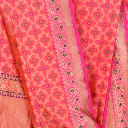 Handwoven Baby Pink Banarasi Katan Silk Dupatta - WIIRJ11217107 - Design View