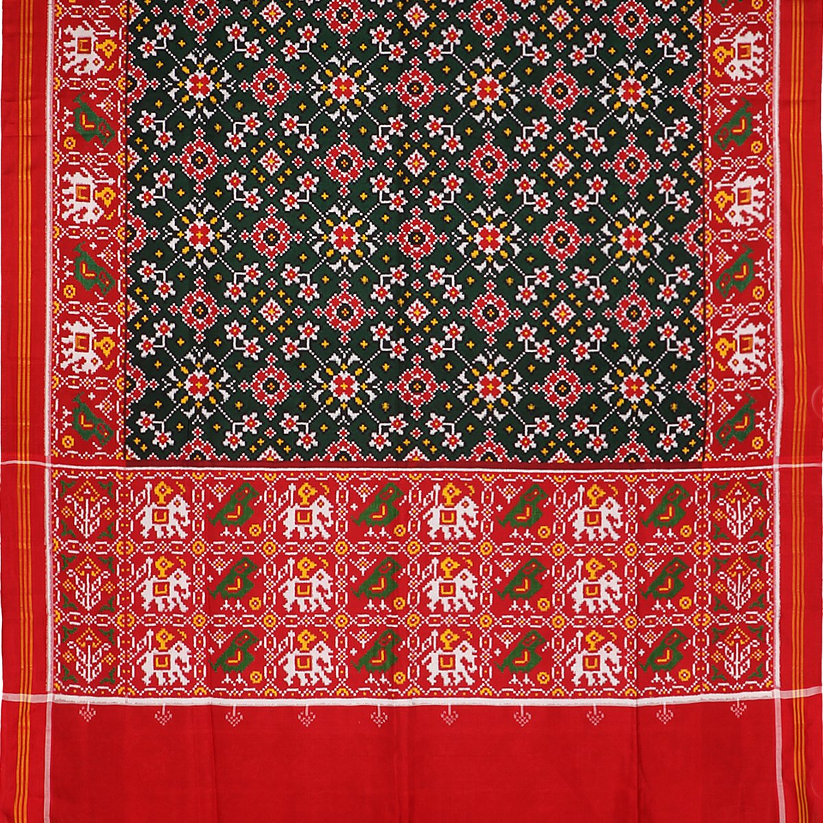 Handwoven Bottle Green Navaratna Patan Patola Sari - WIITNKP006 - Full View