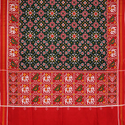 Handwoven Bottle Green Navaratna Patan Patola Sari - WIITNKP006 - Full View