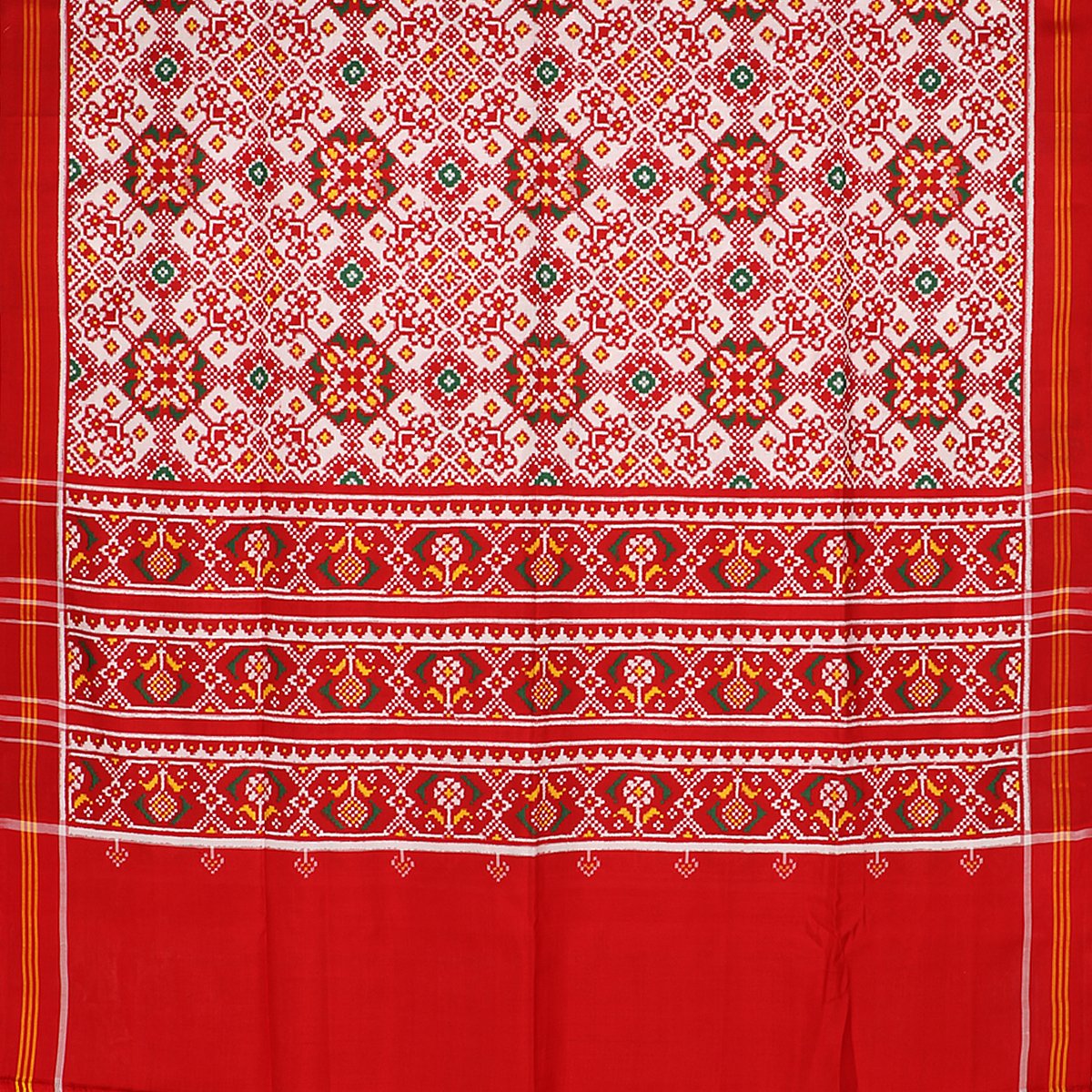 Handwoven Chilli Red Navaratna Patan Patola Ikat Sari - WIITNKP003 - Full View
