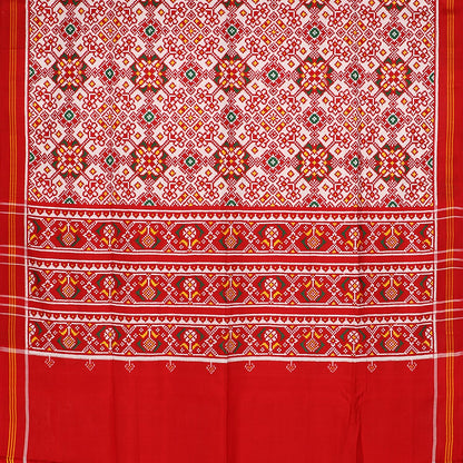 Handwoven Chilli Red Navaratna Patan Patola Ikat Sari - WIITNKP003 - Full View