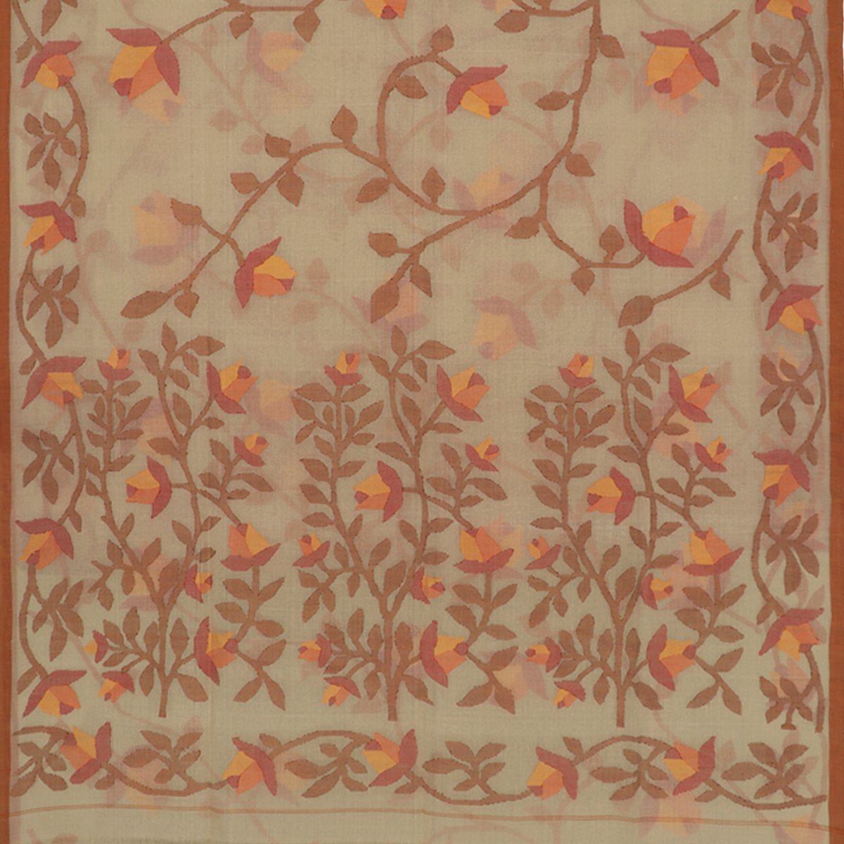Handwoven Bengal Jamdani Ecru Cotton Sari - WIIARIDNAM057 - Full View