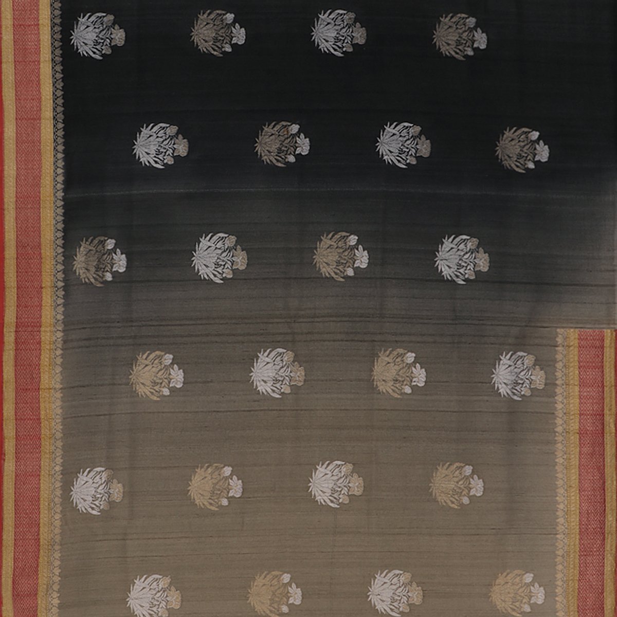 Handwoven Black Khadi Tussar Jamdani Silk Sari WIISDT1938 01 - Design View