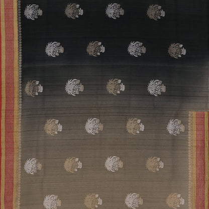 Handwoven Black Khadi Tussar Jamdani Silk Sari WIISDT1938 01 - Design View