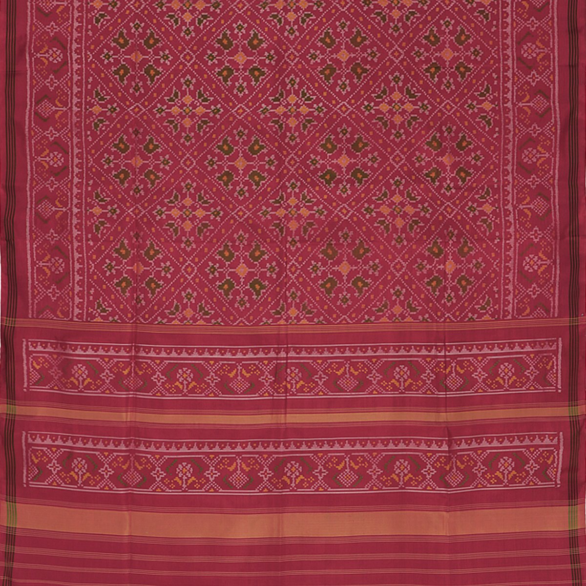 Handwoven Crimson Single Ikat Patola Silk Sari - WIIPATANARIDNAM820718 - Full View