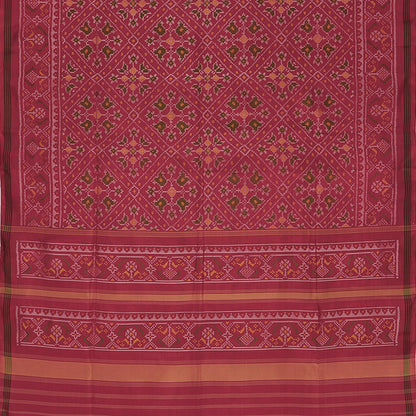 Handwoven Crimson Single Ikat Patola Silk Sari - WIIPATANARIDNAM820718 - Full View