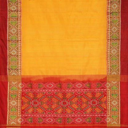 Yellow and Red Single Ikat Patola Sari - WeaveinIndia