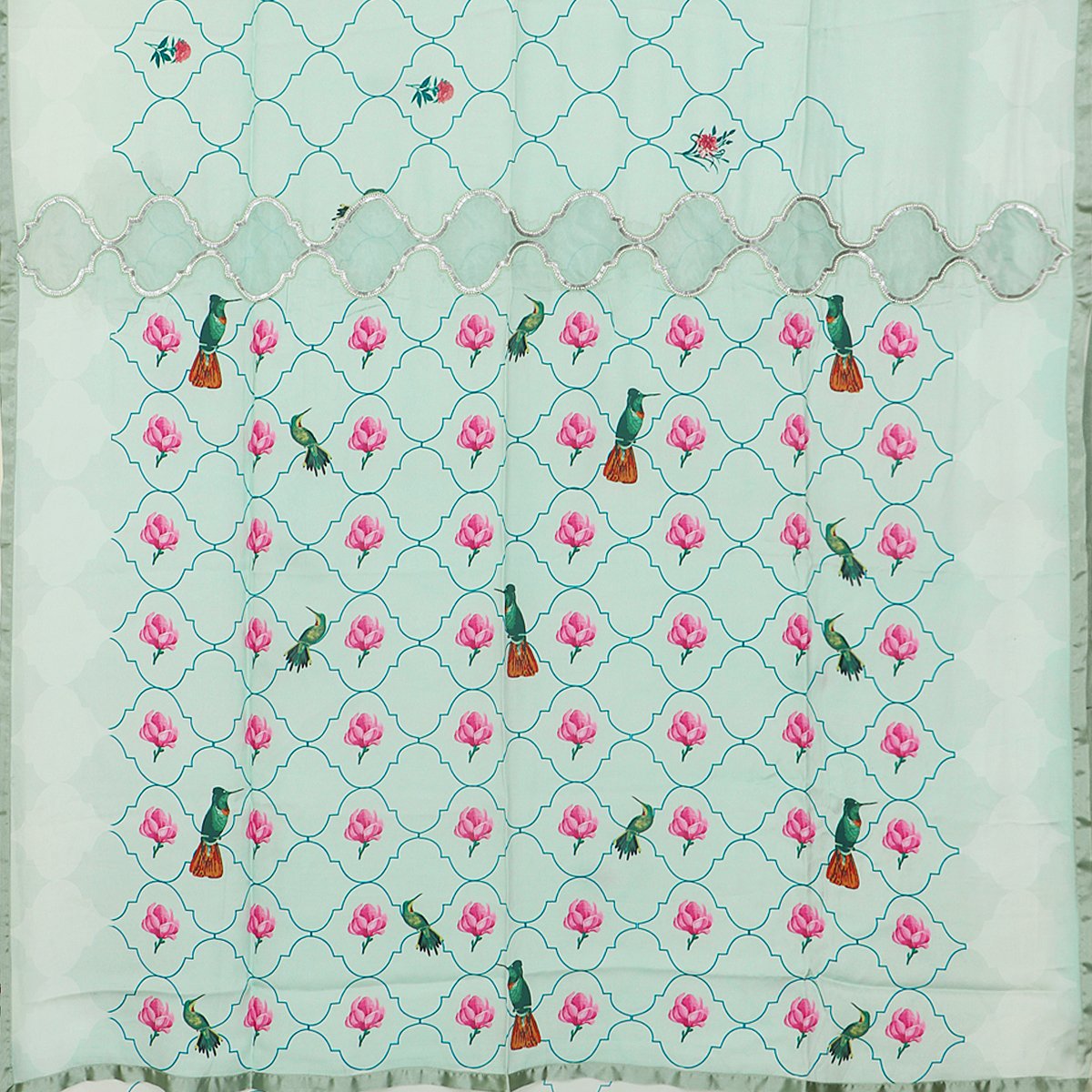 Digitally Printed Mint Green Jharokha-e-phool sari- WIIAKALICO SS23 - WeaveinIndia