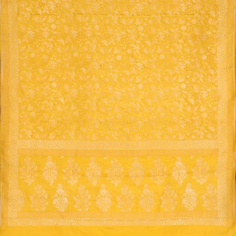 Handwoven Canary Yellow Banarasi Silk Sari-WIIGS051-Full View