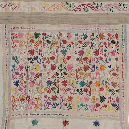 Handwoven Bengal Cotton Sari with Kantha Embroidery - WIIARIDNAMSS114 - Full View