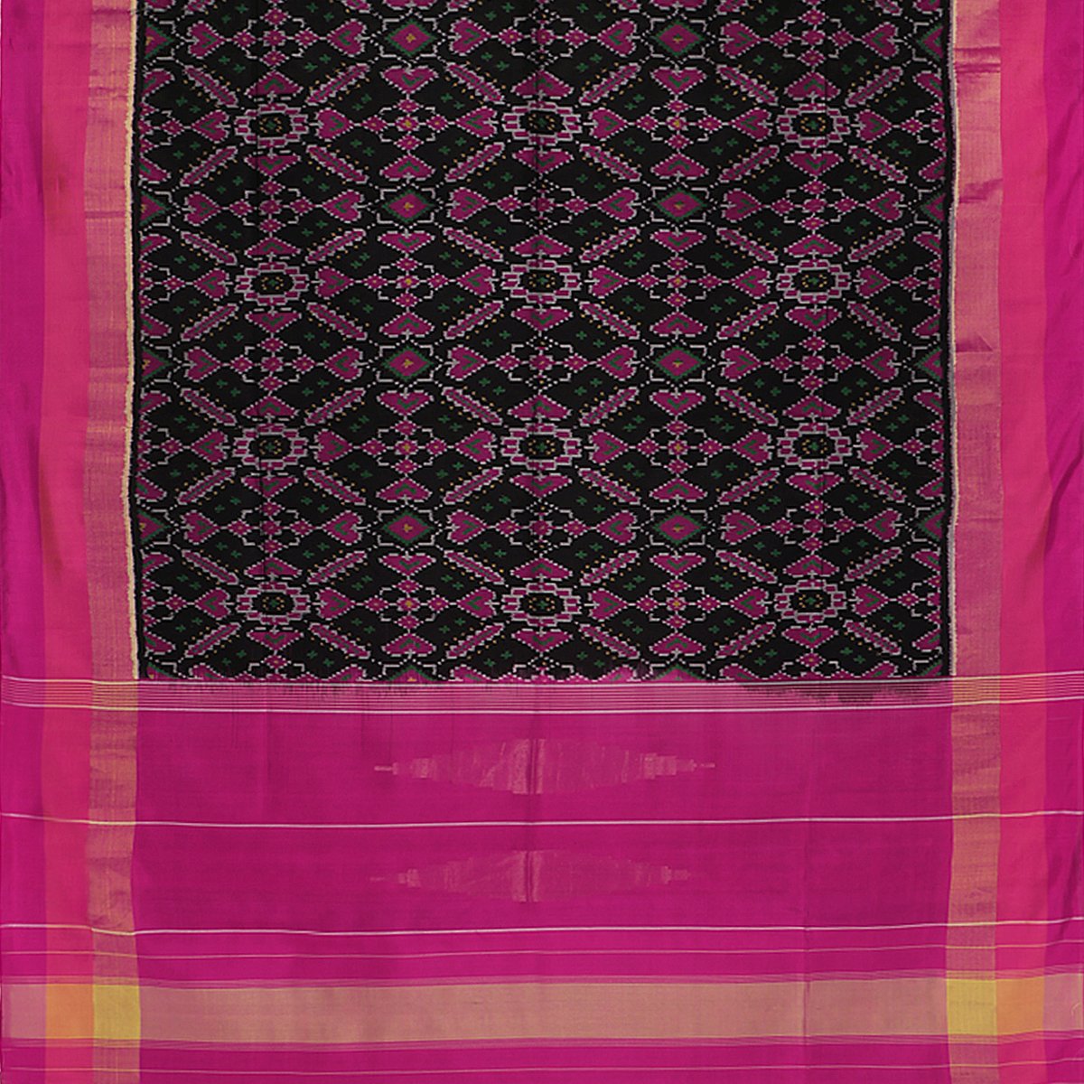 Handwoven Black Single Ikat Patola Silk Sari - WIIPATANARIDNAM0111118 - Full View