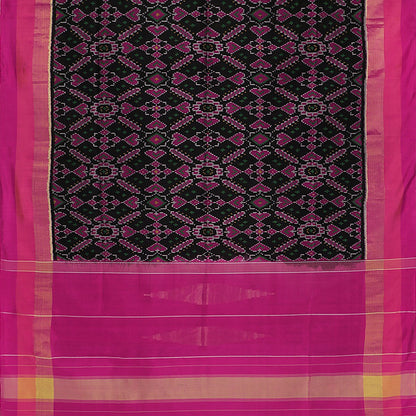 Handwoven Black Single Ikat Patola Silk Sari - WIIPATANARIDNAM0111118 - Full View