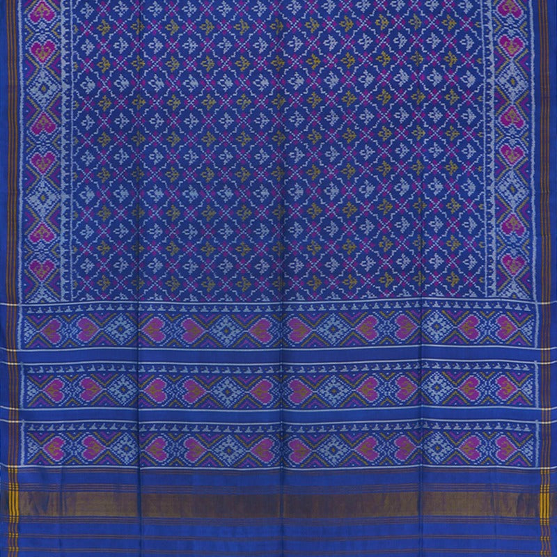 Handwoven Royal Blue Semi Patan Patola Silk Sari - WIIPP060(18)R - Full View