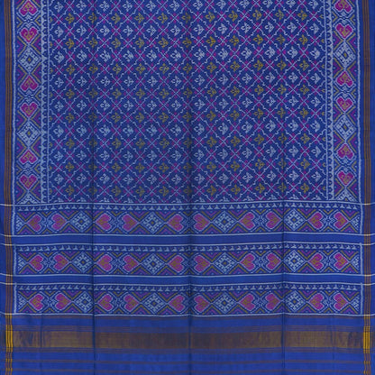 Handwoven Royal Blue Semi Patan Patola Silk Sari - WIIPP060(18)R - Full View