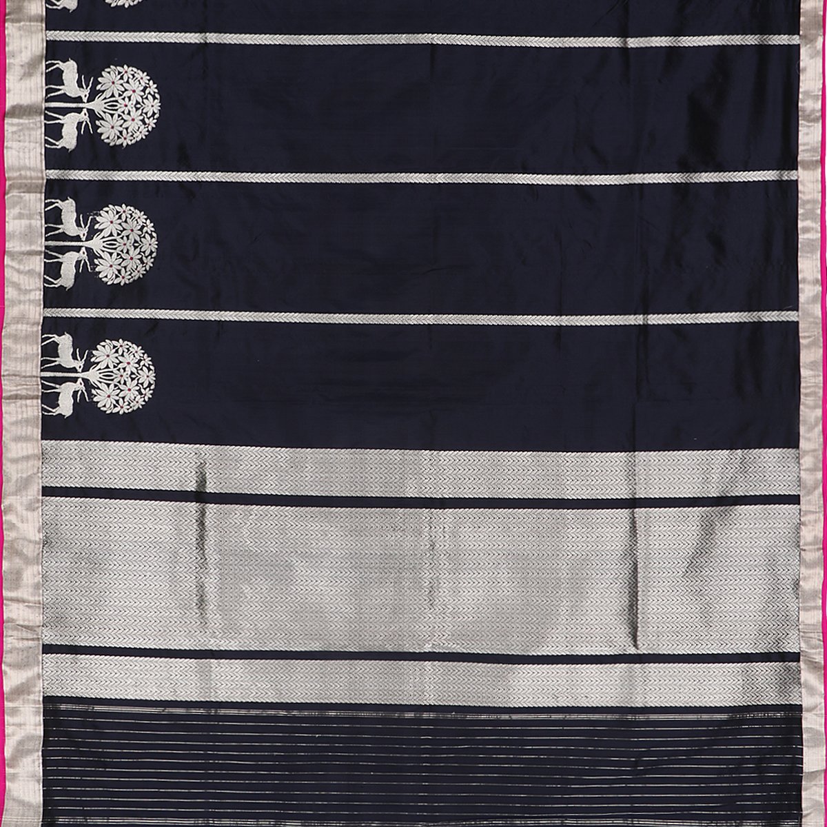 Handwoven Black Banarasi Katan Silk Sari - WIIBTARIDNAM005 - full View