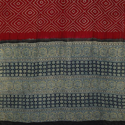 Maroon Gajji silk bandhani Saree - WeaveinIndia
