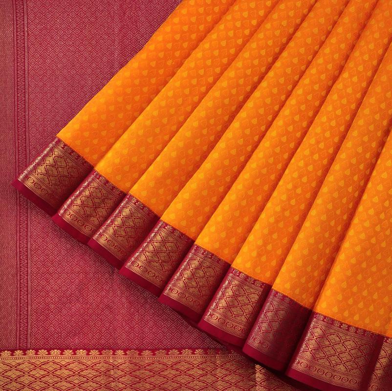 Sunset Orange Kanjivaram Silk Saree - WeaveinIndia