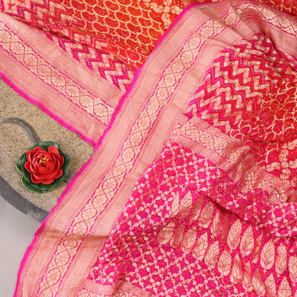 Handwoven Rani Pink and Chilli Red Silk Georgette Banarasi Bandhani  Sari - WIIAJB257 116(2) - Full View