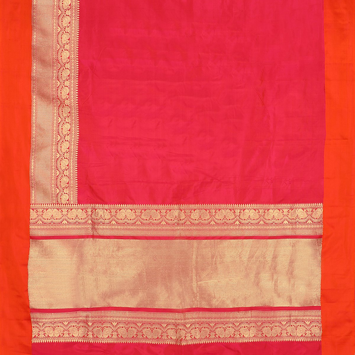 Handwoven Vermilion Red Banarasi Silk Sari - WIISHNIKARIDNAM0063 - Full View