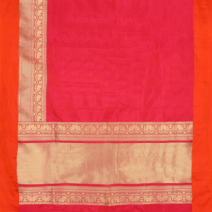 Handwoven Vermilion Red Banarasi Silk Sari - WIISHNIKARIDNAM0063 - Full View