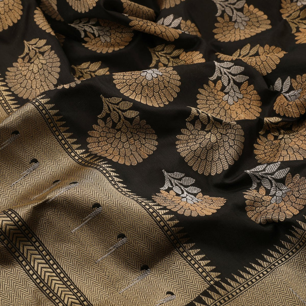 Handwoven Black Banarasi Katan Silk Sari - WIIEDT2835 009 - Fabric View 2