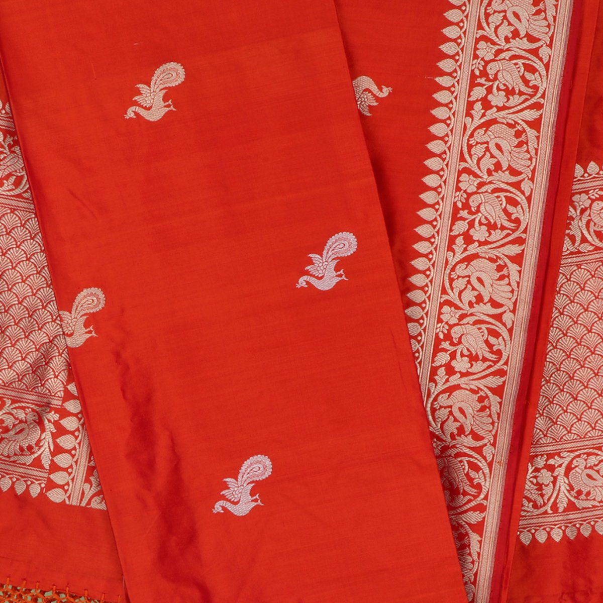 Handwoven Red Banarasi Katan Silk In Pure Gold Zari Dupatta - WIIBT0071 - Design View