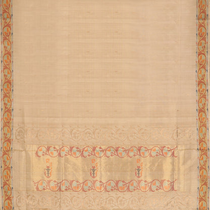 Handwoven Beige Uppada Silk Sari With Ashavali Border-WIIGS044-Full View