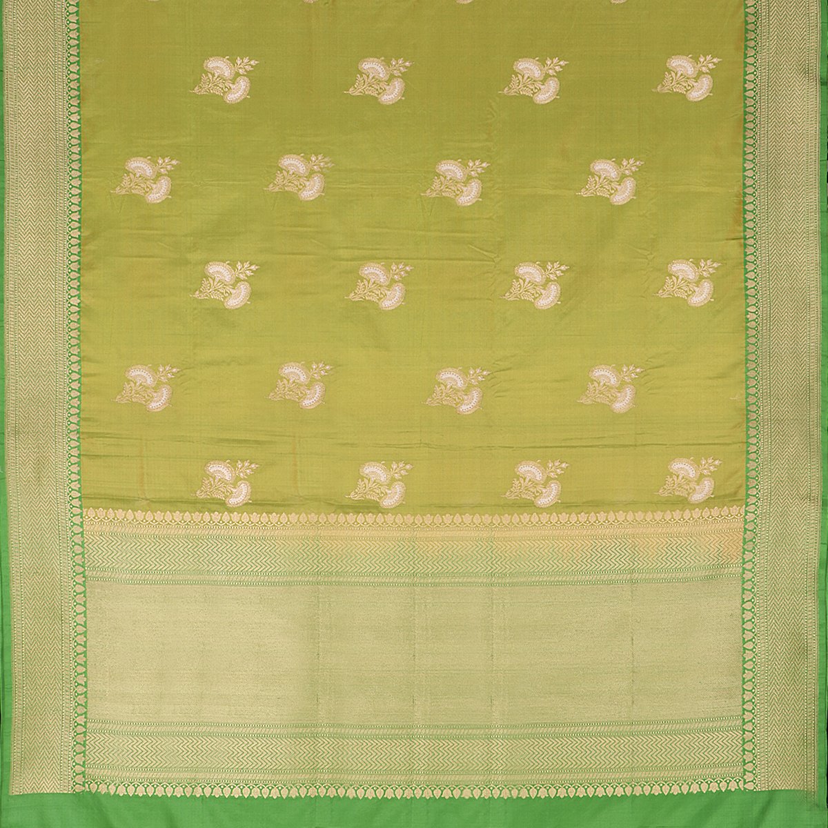 Handwoven Parrot Green Banarasi Silk Sari - WIIBT0090 - Full View