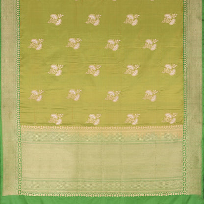 Handwoven Parrot Green Banarasi Silk Sari - WIIBT0090 - Full View